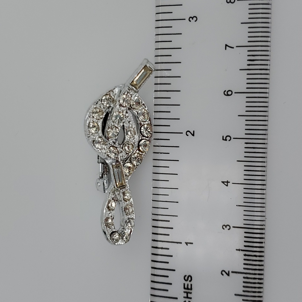 Vintage LJM Rhinestone Music Note Brooch - Picture 4 of 6